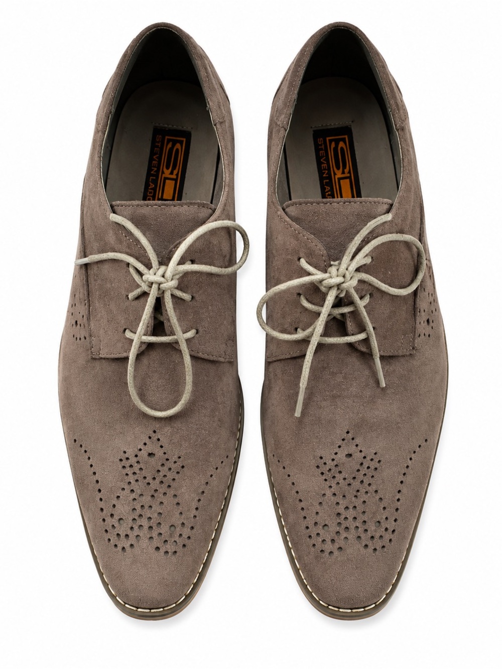 Steven Land Suede Oxford Shoes Men’s 9.5 Taupe Gray Brogue Lace Business Casual